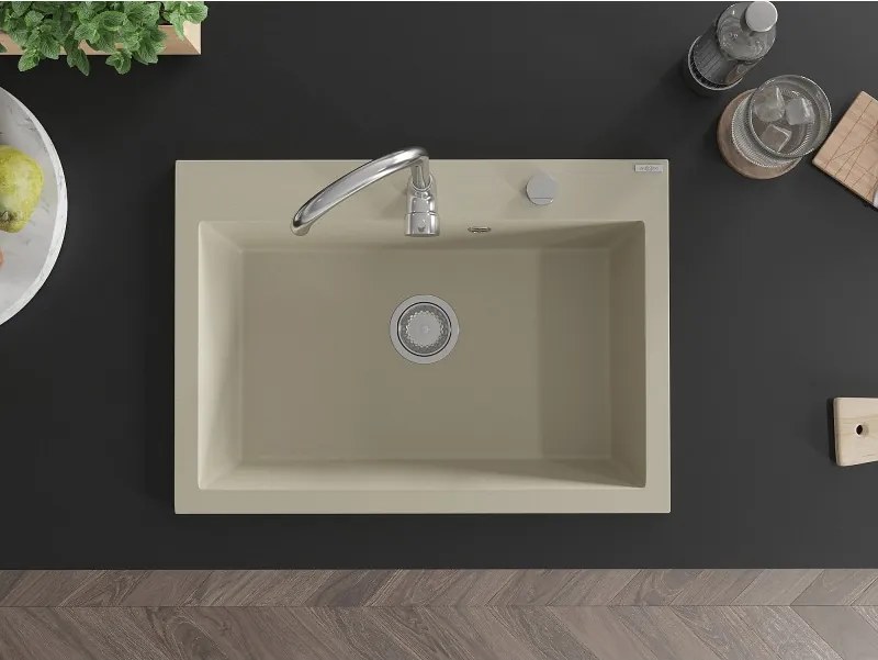 Mexen Elix lava-loiça de granito com 1 cuba 700 x 500 mm, bege, sifão cromado - 6526701005-69