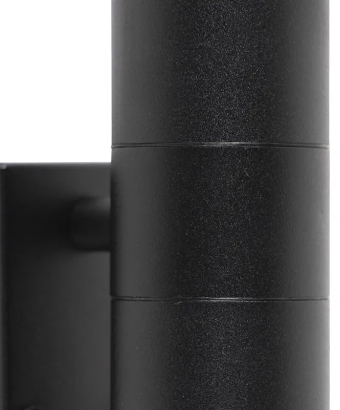 Candeeiro de parede exterior preto 2 luzes com sensor de movimento IP44 - Duo