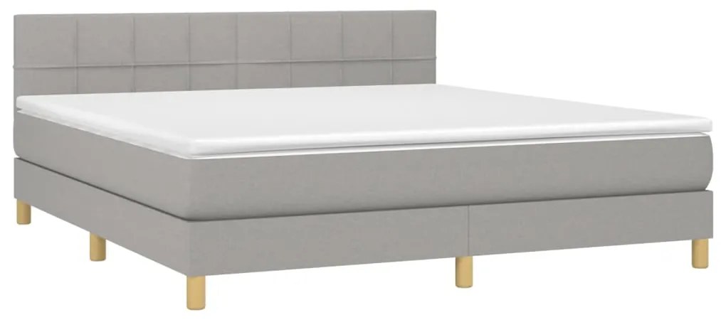 Cama box spring c/ colchão e LED 160x200 cm tecido cinza-claro