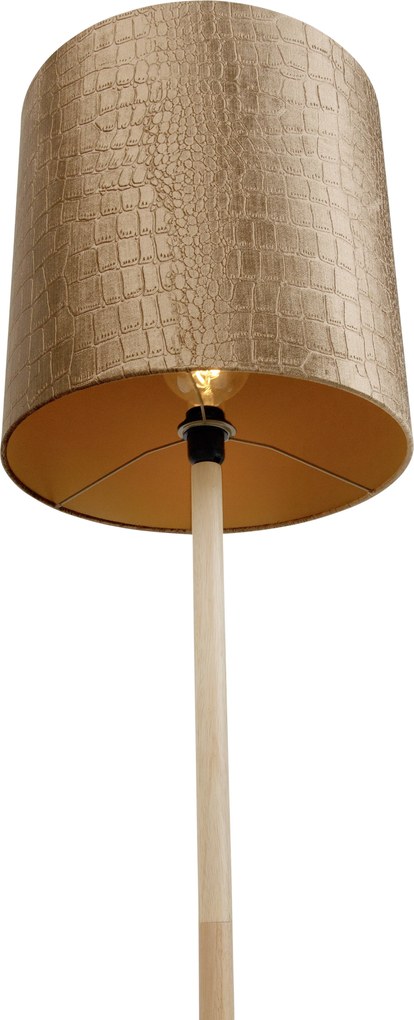 Candeeiro de pé de madeira com abajur de veludo design crocodilo 40cm - Mels