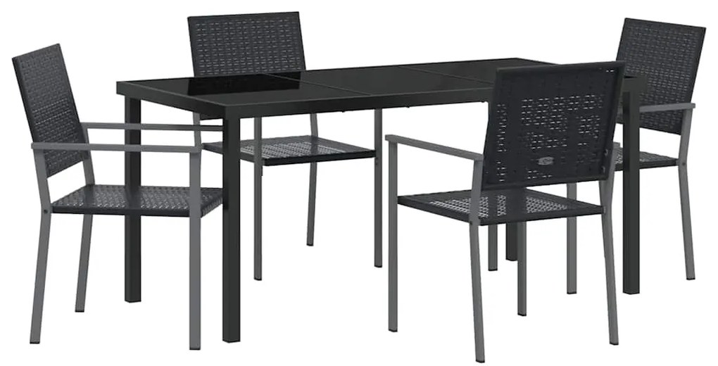 Conjunto de Jantar de Jardim 5 Peças Preto em Rattan Sintético