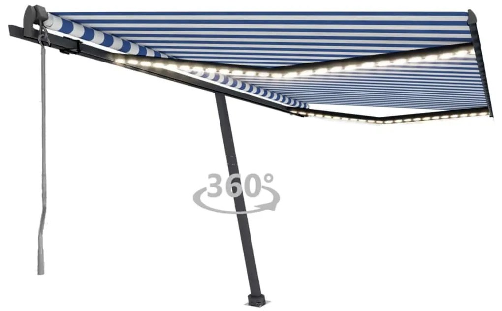 Toldo automático c/ LED e sensor de vento 450x350cm azul/branco