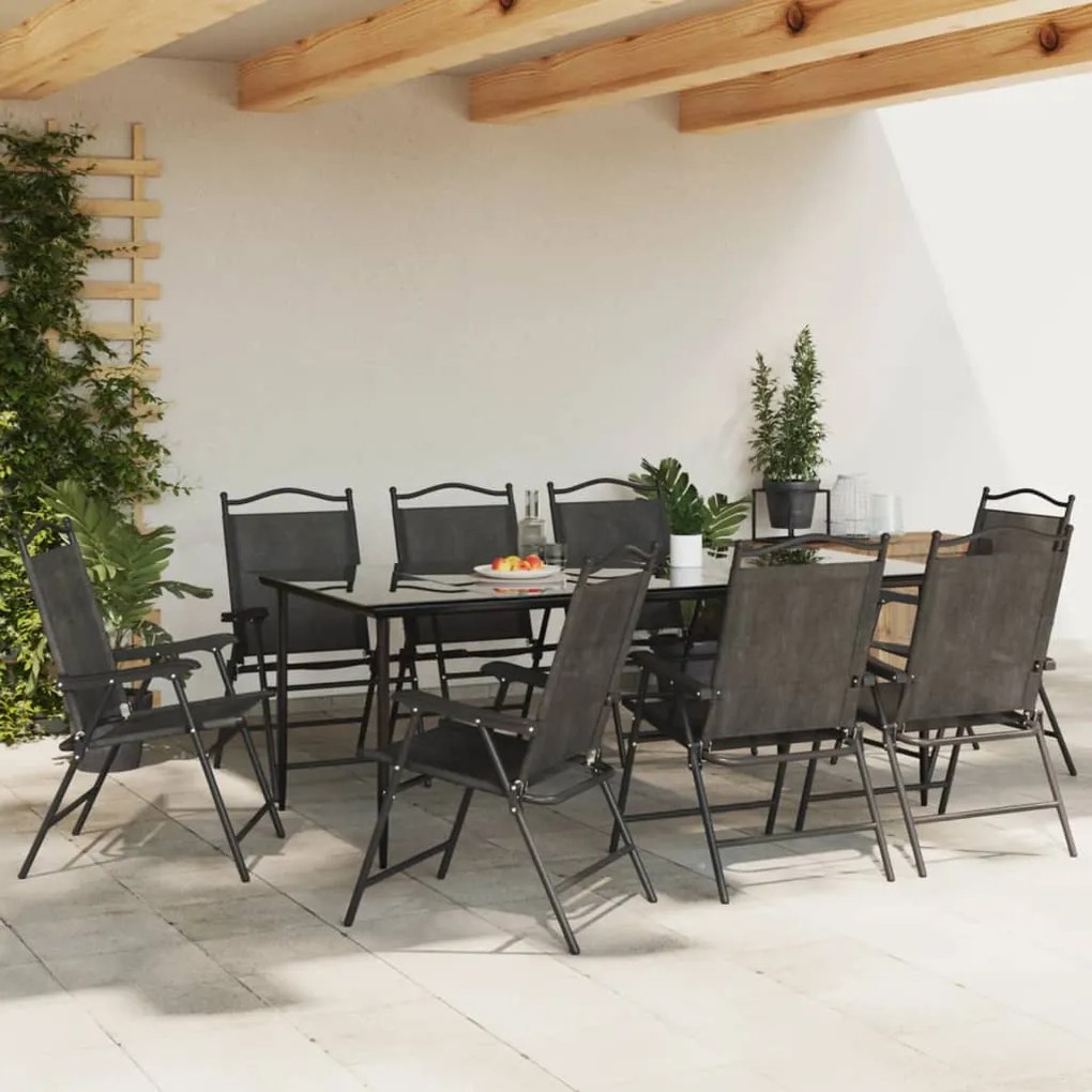 Cadeiras de jardim dobráveis 8 pcs aço/textilene cinza mesclado