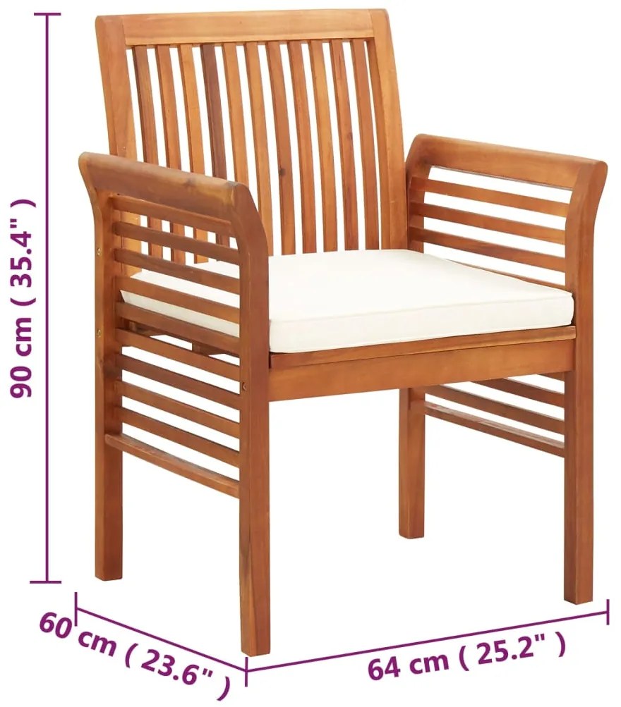 Cadeiras de jantar p/ jardim com almofadões 4 pcs acácia maciça
