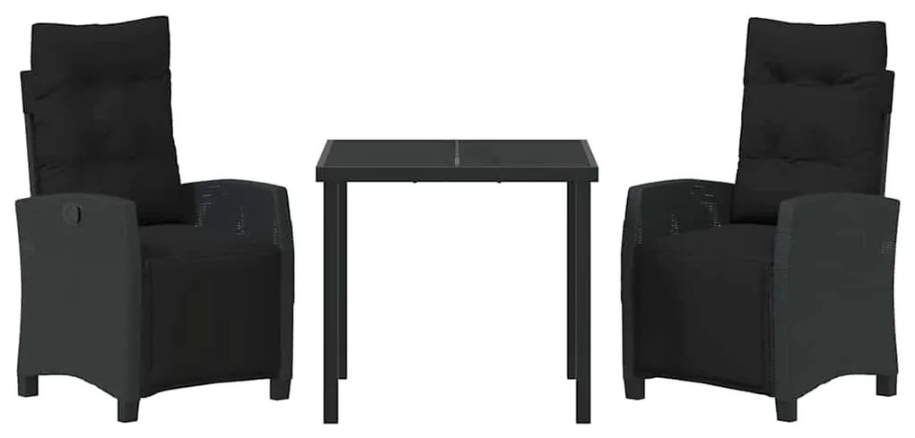 Conjunto de Jantar de Jardim 3 Peças em Polirattan Preto