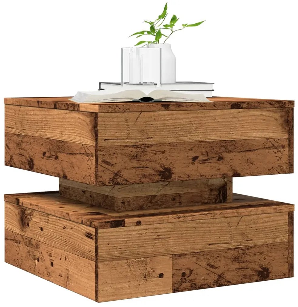 Mesa de centro com luzes LED 50x50x40 cm madeira velha