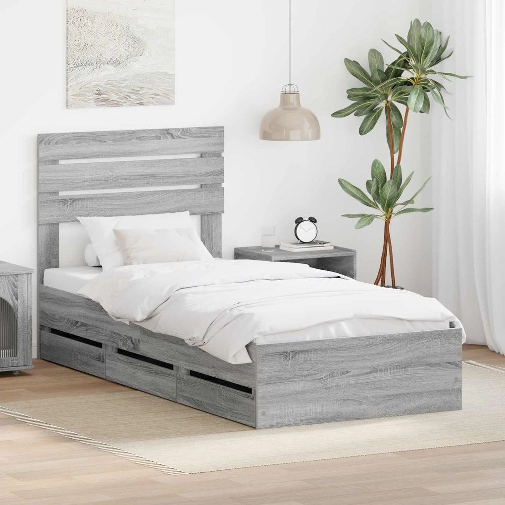 vidaXL Estrutura da Cama com gaveta Cinza Sonoma 100 x 200 cm