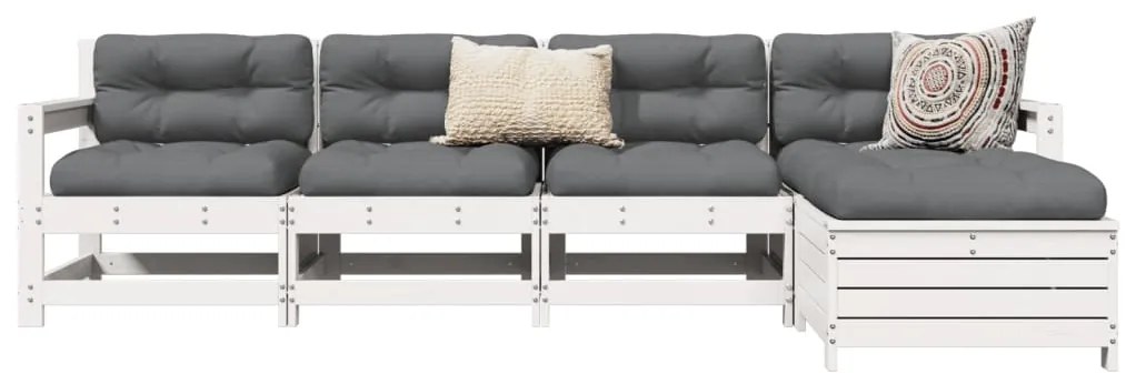 vidaXL 5 pcs conjunto de sofás de jardim madeira pinho maciça branco