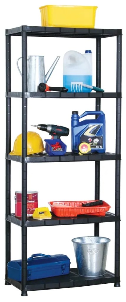 vidaXL Unidade com 5 prateleiras 71x38x170 cm plástico preto