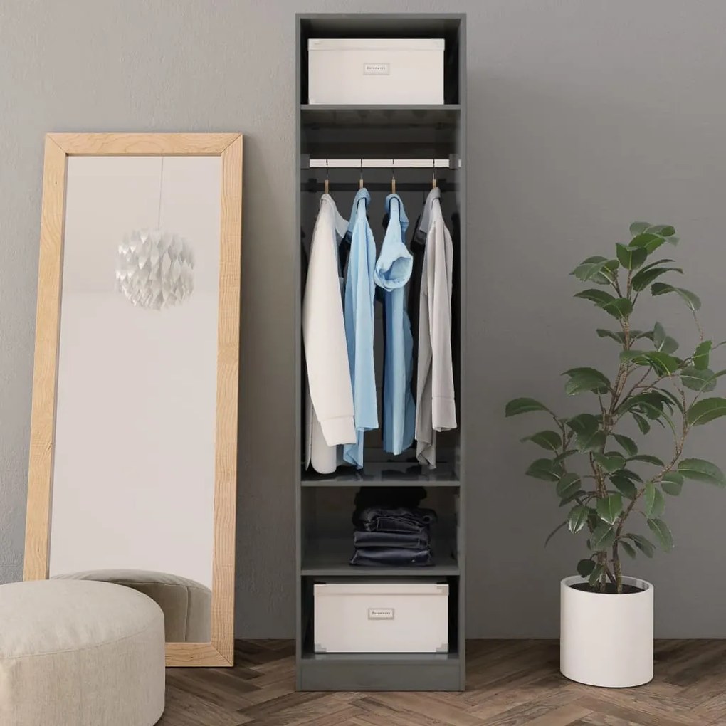 Roupeiro 50x50x200 cm contraplacado cinzento brilhante