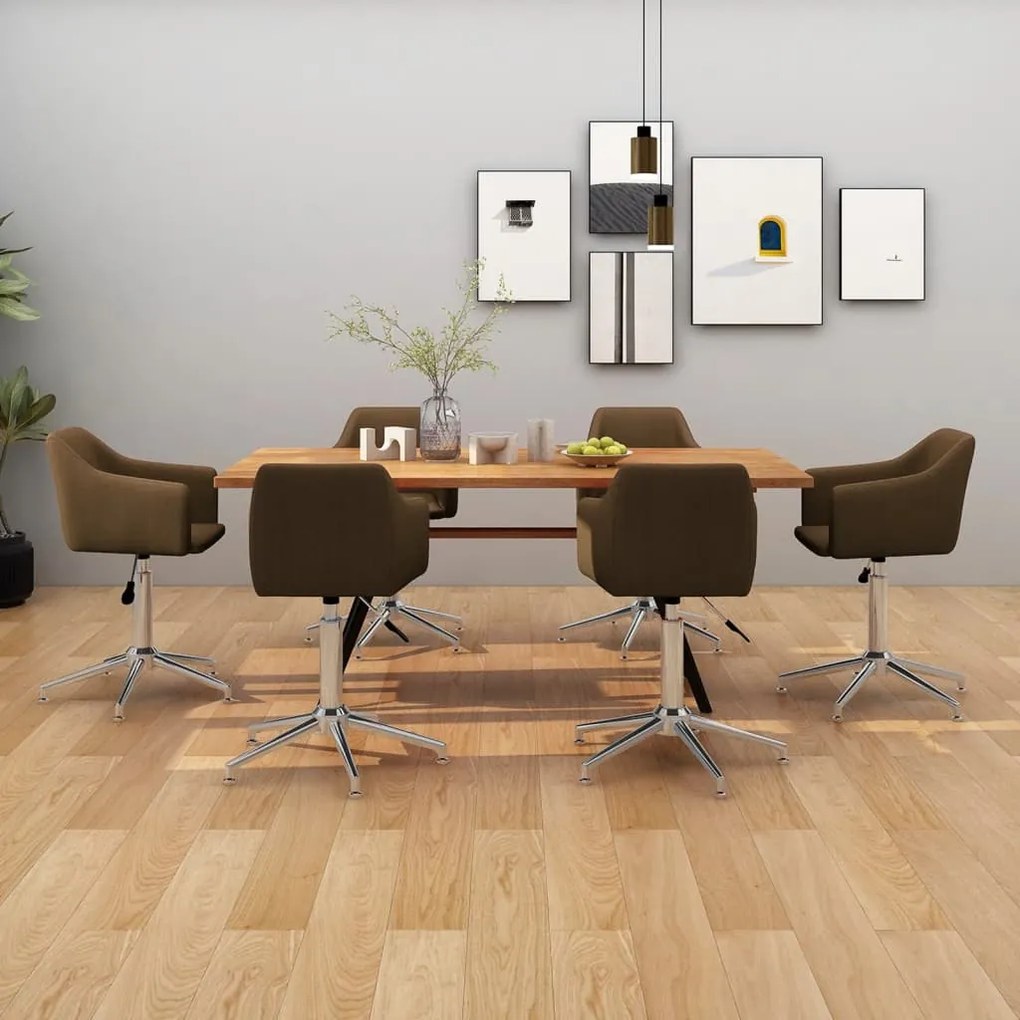 vidaXL Cadeiras de jantar giratórias 6 pcs tecido castanho-escuro