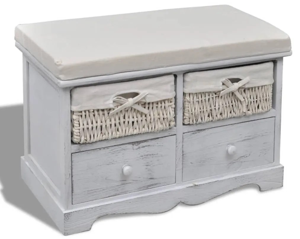 vidaXL Banco de arrumação 62x33x42 cm madeira de paulownia branco