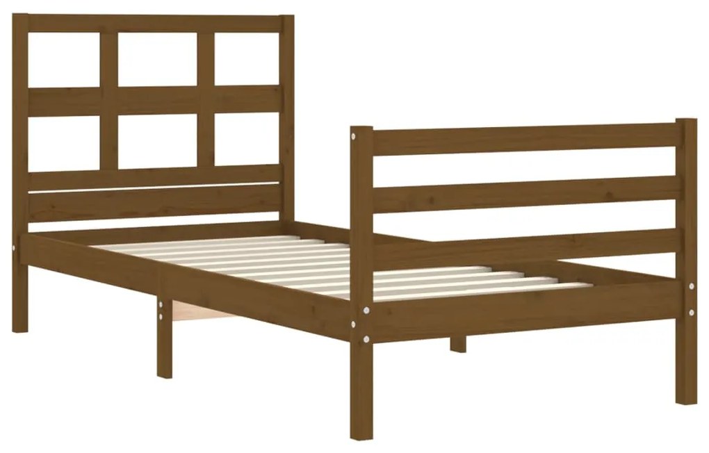 Estrutura cama cabeceira 90x200 cm madeira maciça castanho-mel