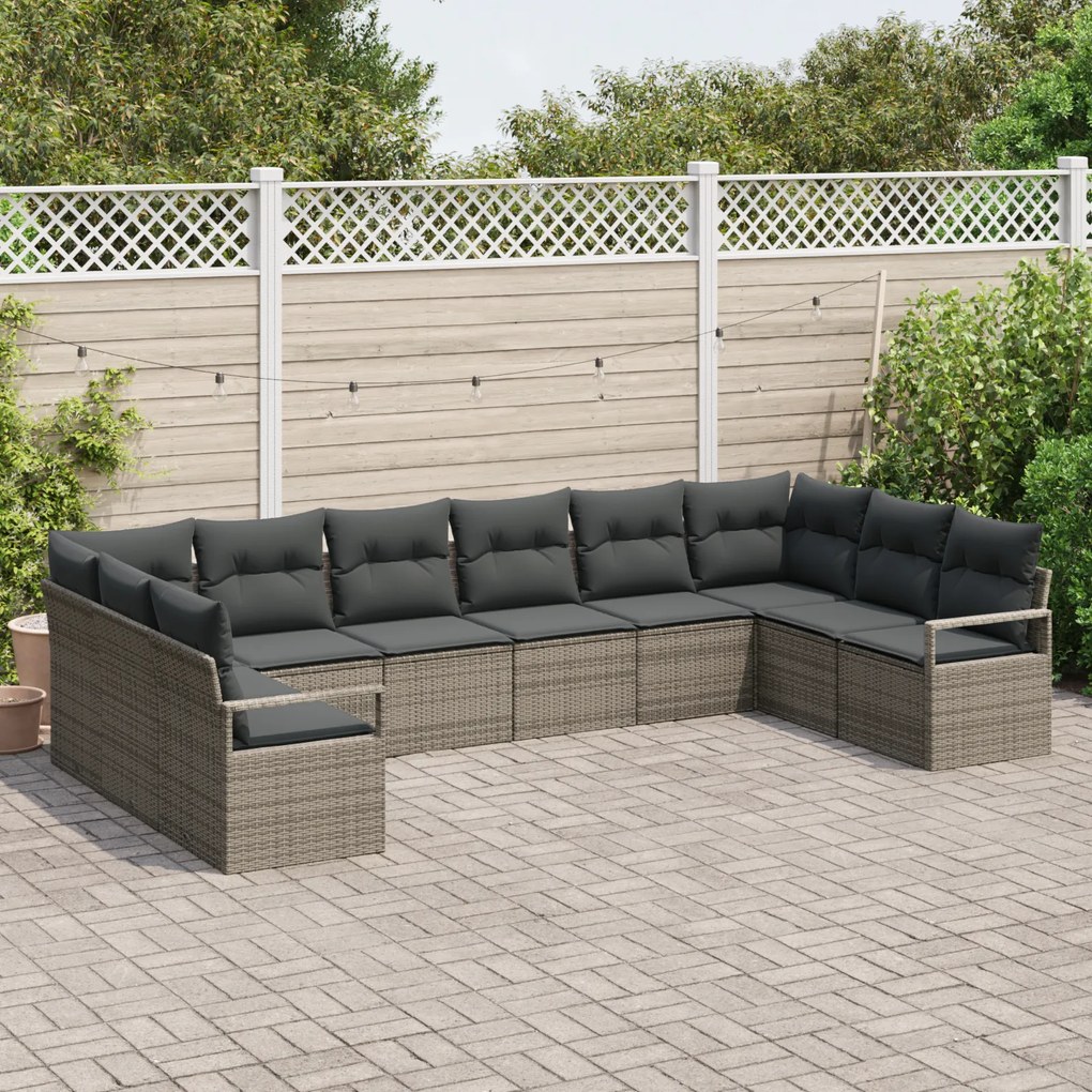 Conjunto de Sofás de Jardim vidaXL de 10 Peças com Almofadas Rattan Po
