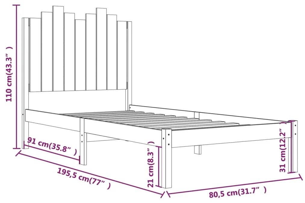 Estrutura de cama pequena solteiro 75x190 cm pinho maciço preto