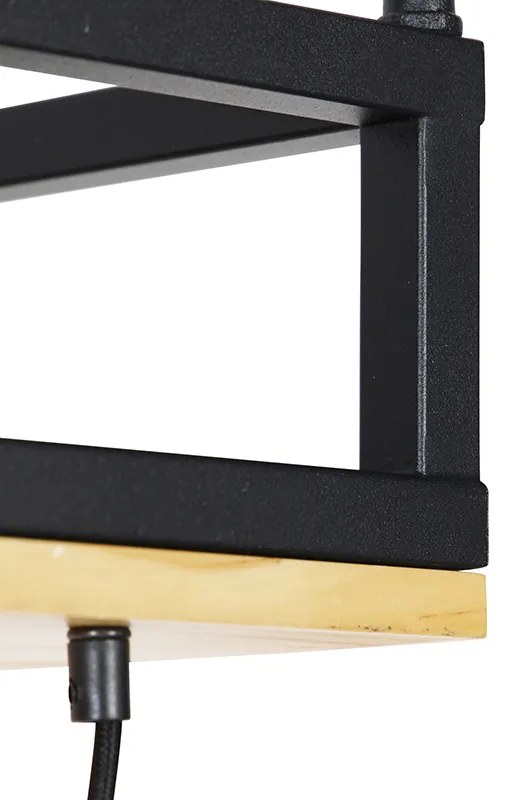 Candeeiro de suspensão industrial preto com madeira 5 luzes - Shelf