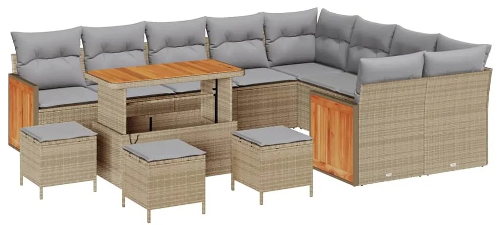 Conjunto de Sofá de Jardim com 13 Peças Bege Rattan PE Acácia