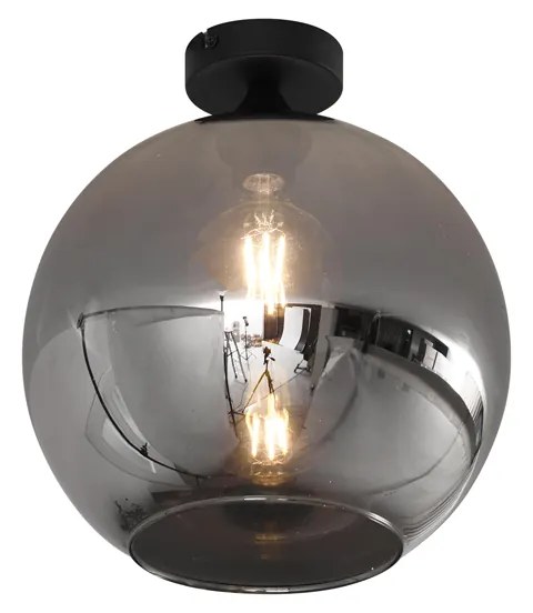 Candeeiro de Teto Art Deco Preto com Vidro Fumê - Sandra