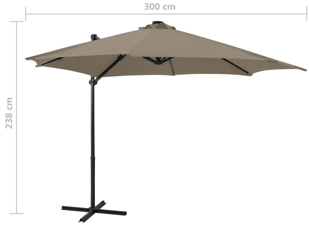 Guarda-sol jardim c/ poste e luzes LED 300 cm cinza-acastanhado