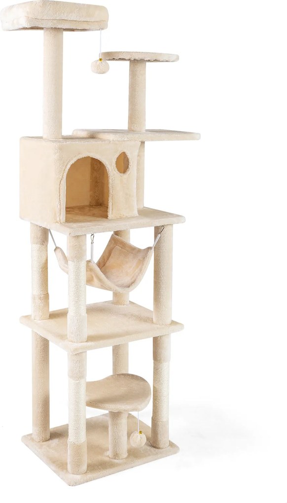 Árvore para Gatos Multinível, 73 x 50 x 168 cm, Postes de Arranhar em Sisal, Bege