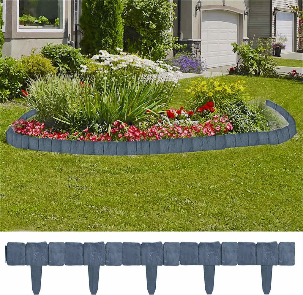 vidaXL Cerca de jardim c/ aspeto de pedra plástico 41 pcs 10 m