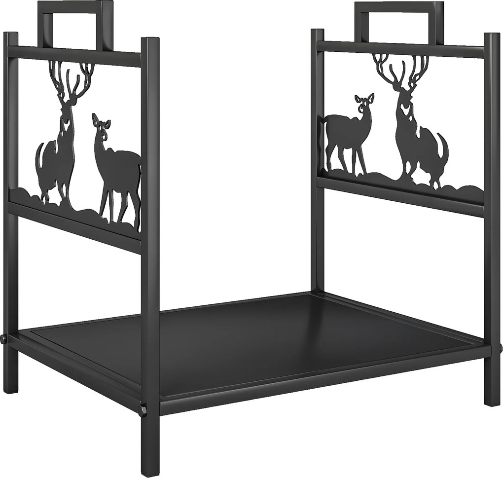 Suporte para Lenha em Metal com Pegas 42,5x33,5x43 cm para Lareira Jardim e Terraço Preto