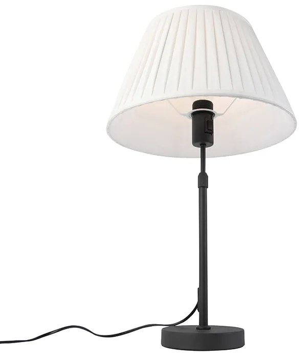 Candeeiro de mesa preto com cúpula plissada creme 35 cm ajustável - Parte Country / Rústico