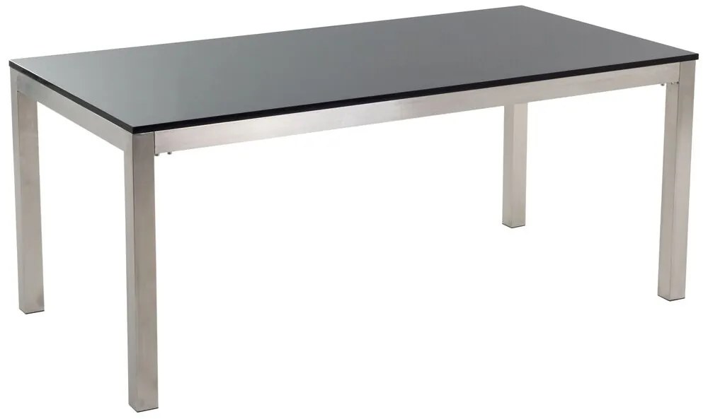 Mesa de refeições em inox e tampo em  granito preto polido 180 x 90 cm GROSSETO Beliani