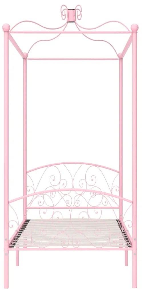 Estrutura de cama com dossel 90x200 cm metal cor-de-rosa