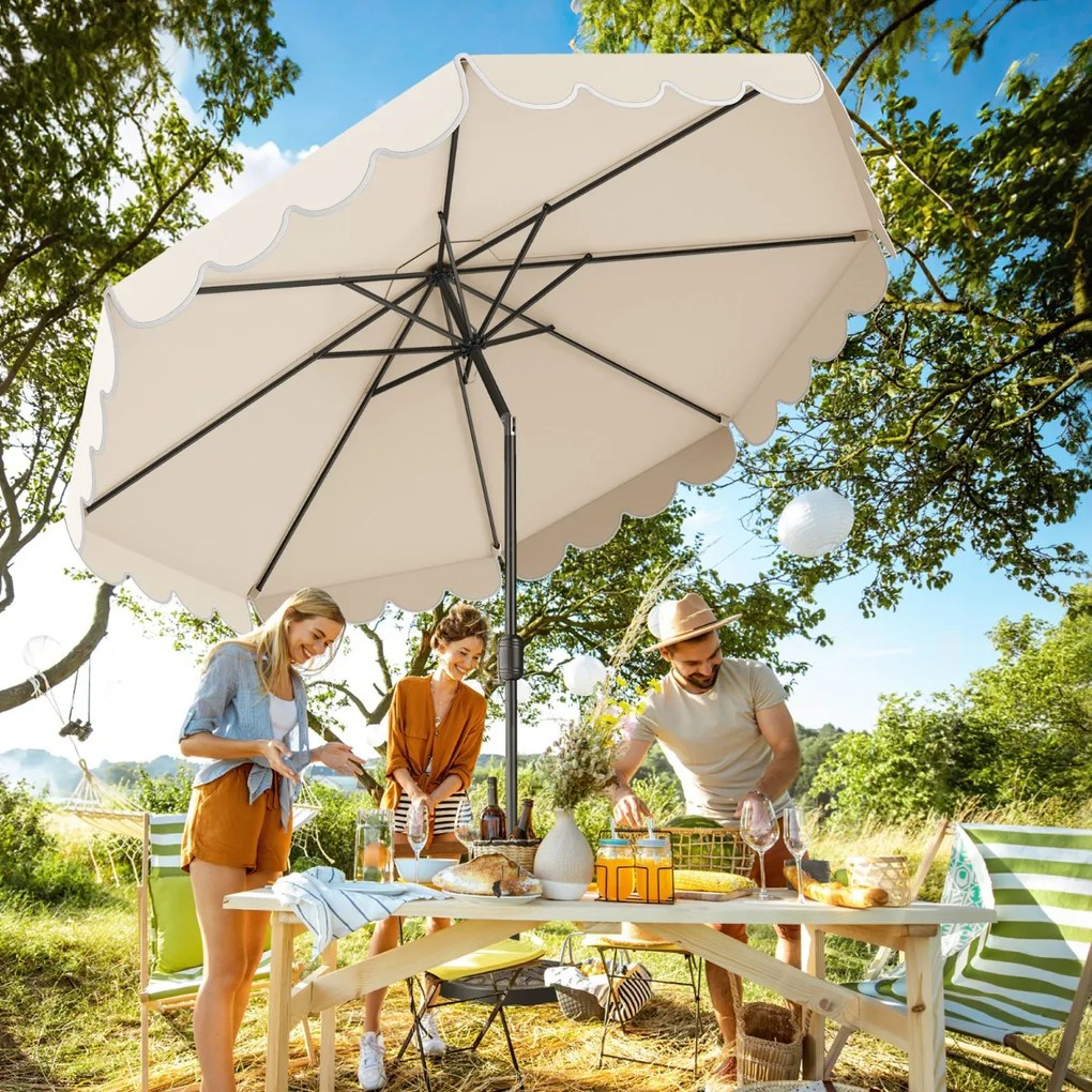 Guarda-sol 300 x 251 cm com manivela, inclinação com botão, ventilação superior e 8 varas para piscina ou praia, bege