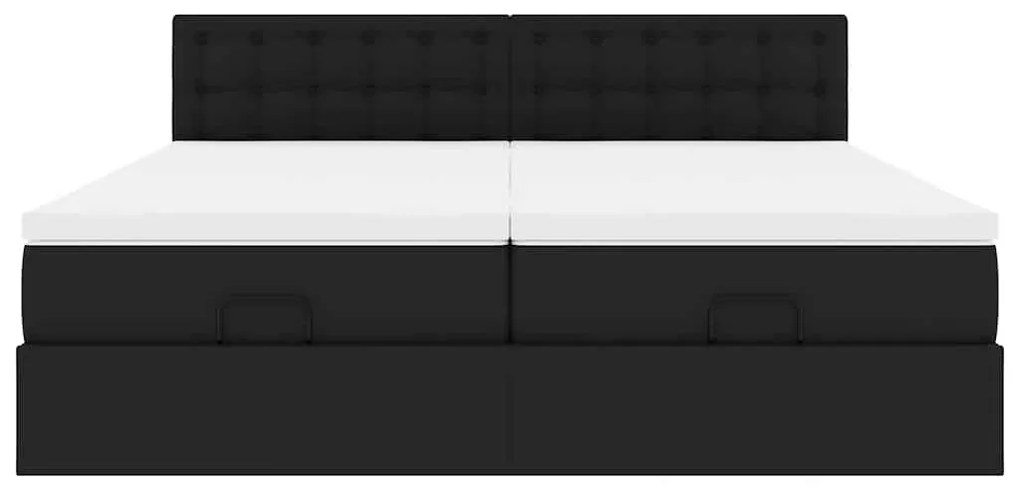 Cama otomana com colchões&amp;LEDs 160x200cm couro artificial preto