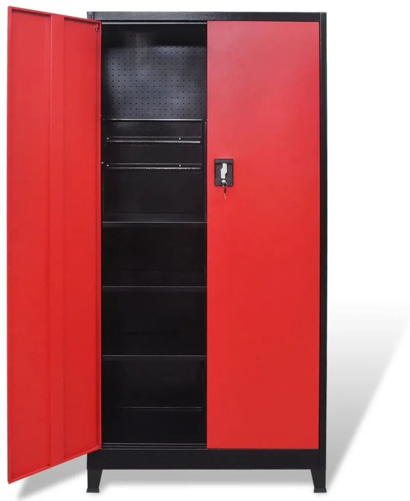 Armário de ferramentas 2 portas aço 90x40x180 cm preto vermelho