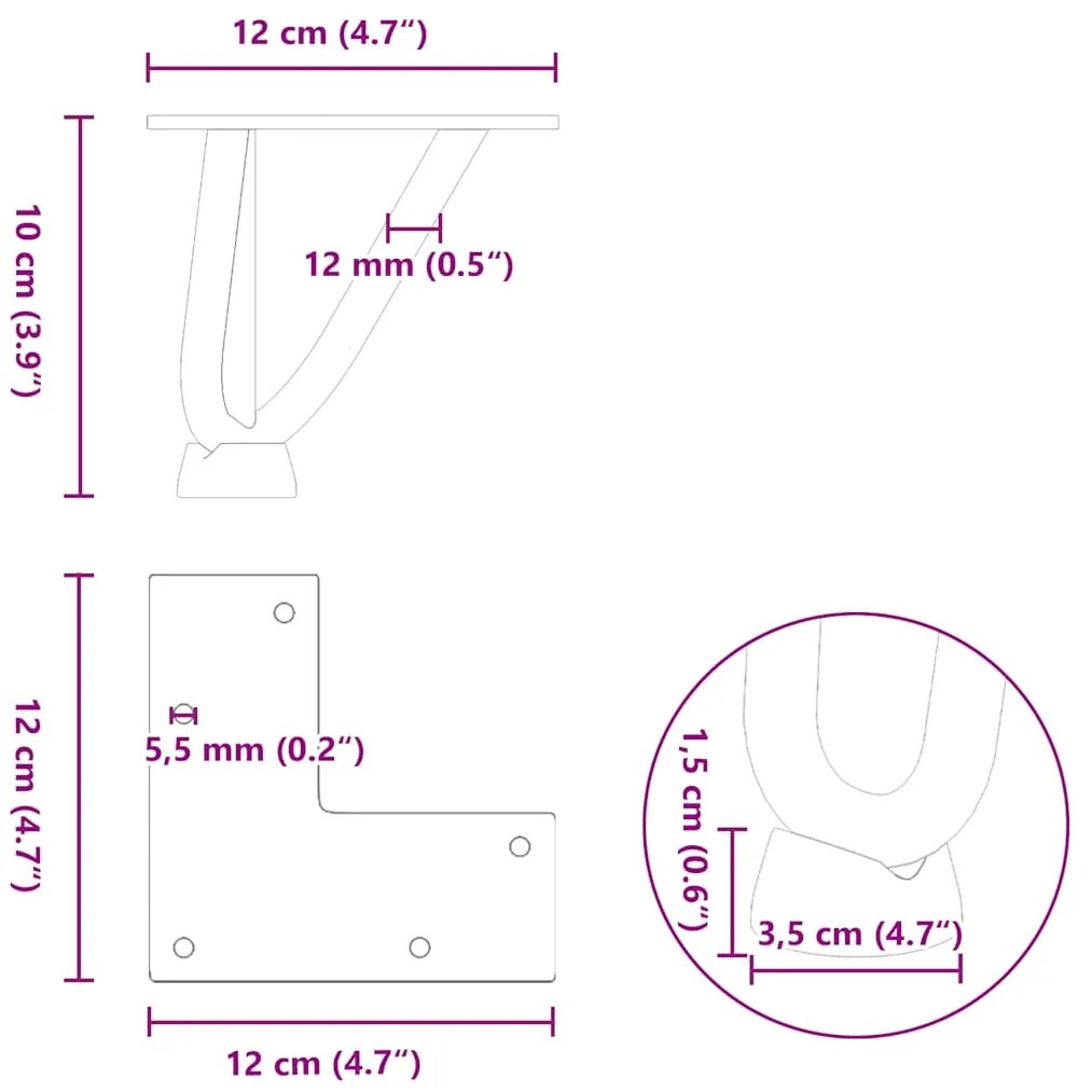 Pernas de grampo para mesa de centro 4 peças pretas 10 cm aço maciço