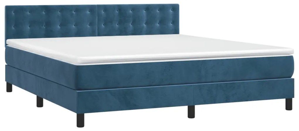 Cama box spring c/ colchão/LED 160x200 cm veludo azul-escuro