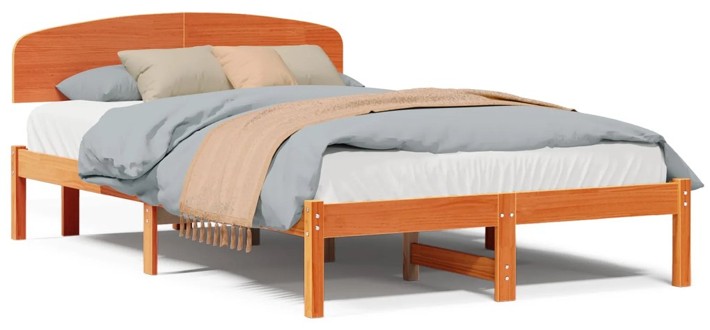 Estrado de Cama com Cabeceira Castanho Encerado 140x190 cm Madeira Sól