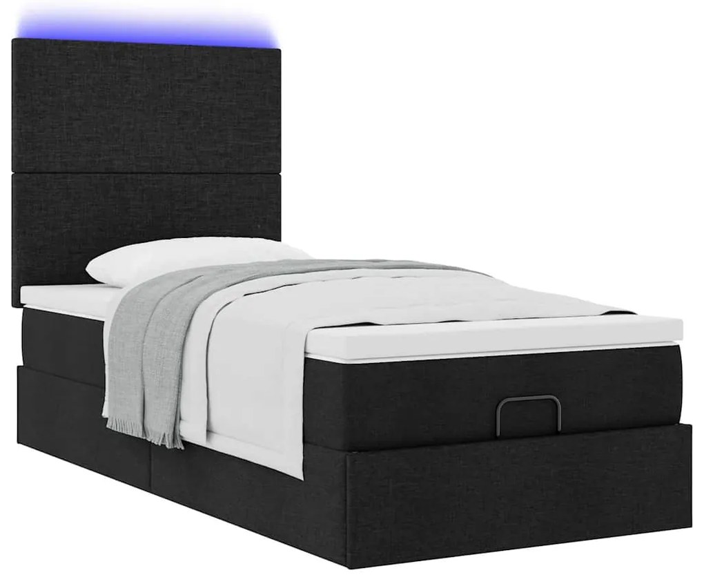 Estrutura de cama otomana com colchão 100x200cm tecido preto