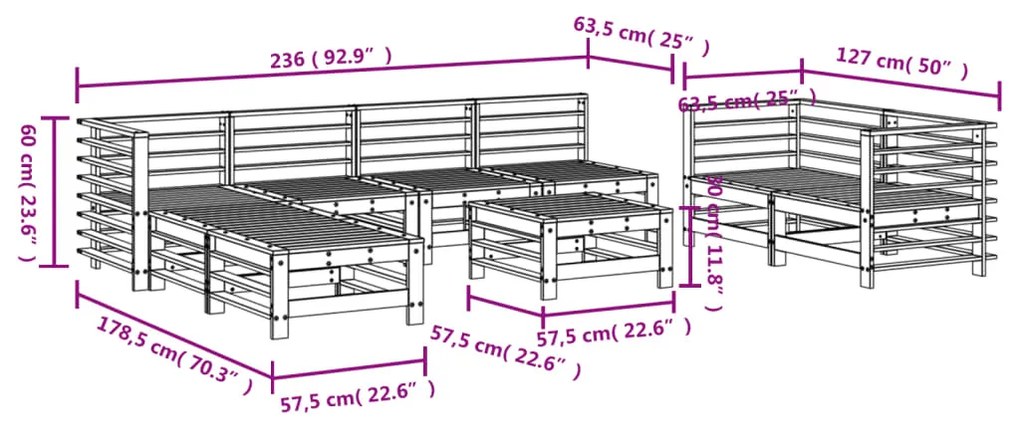 9 pcs conjunto lounge de jardim pinho maciço branco