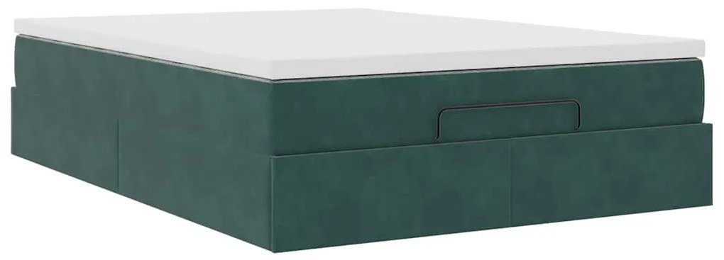 Estrutura de cama otomana com colchão 140x200 cm verde escuro