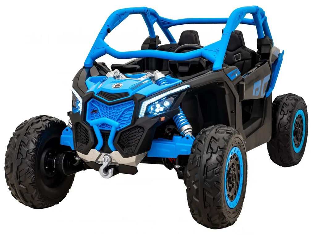 Carro elétrico para Crianças 24V 4x200W 2 Lugares, Buggy Can-Am Maverick Turbo RR Rodas de EVA, Assento de couro Azul