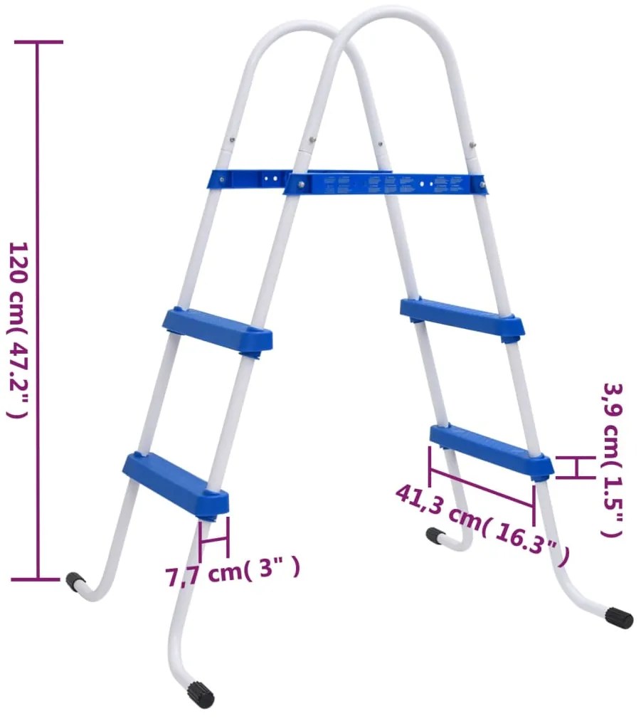 Escada para piscina 84 cm aço azul e branco