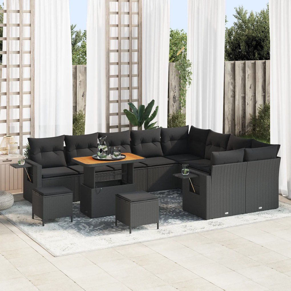 Conjunto de Sofá de Jardim vidaXL de 12 peças com Almofadas Preto Ratt