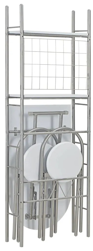 3 pcs conjunto jantar dobrável com prateleira MDF e aço branco