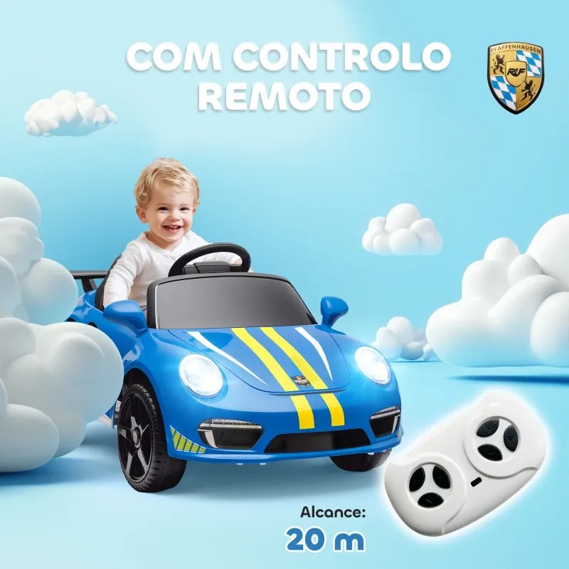 Carro Elétrico para Crianças de Polícia 12V com Motor Duplo Sirene Música Sem Fios Buzina Rodas Auxiliares e Faróis LED 105x58x49 cm Azul