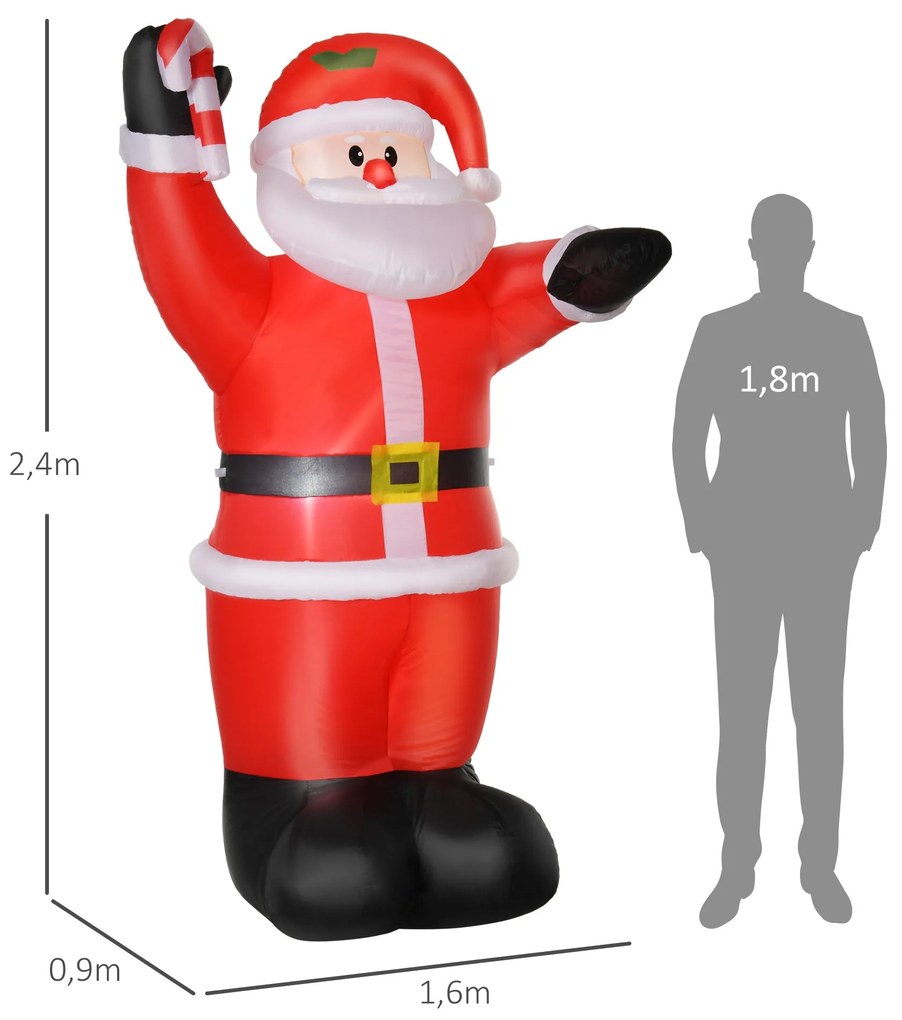 HOMCOM Pai Natal Insuflável 240 cm Pai Natal Insuflável com Bengala Lu