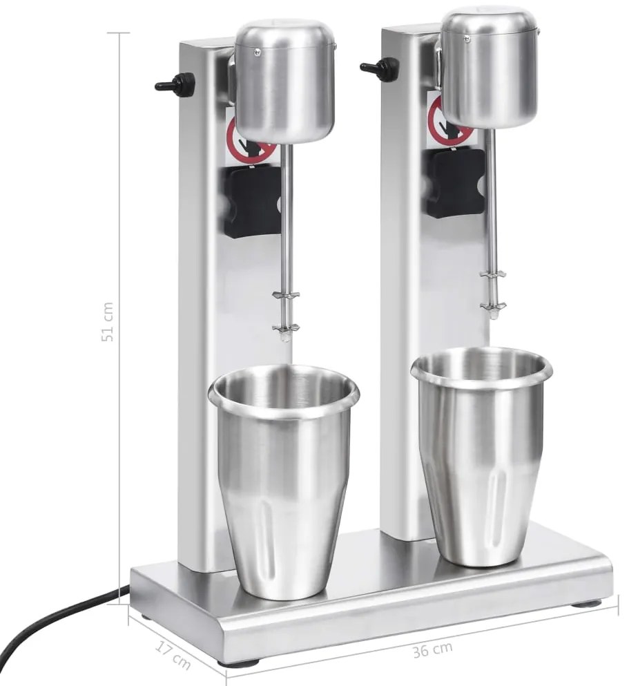 Misturador para batidos com copos duplos aço inoxidável 2 L