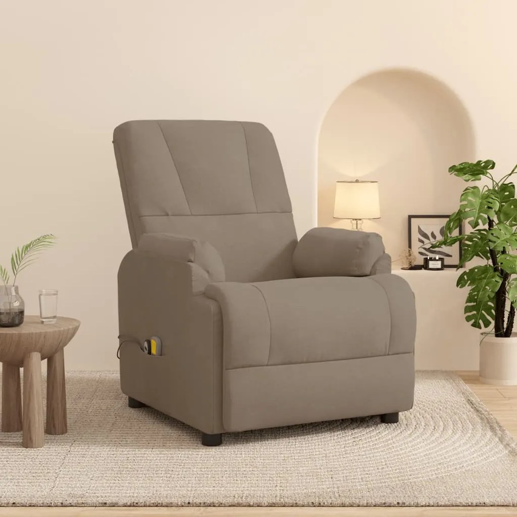 vidaXL Poltrona massagens elevatória camurça artif. cinza-acastanhado