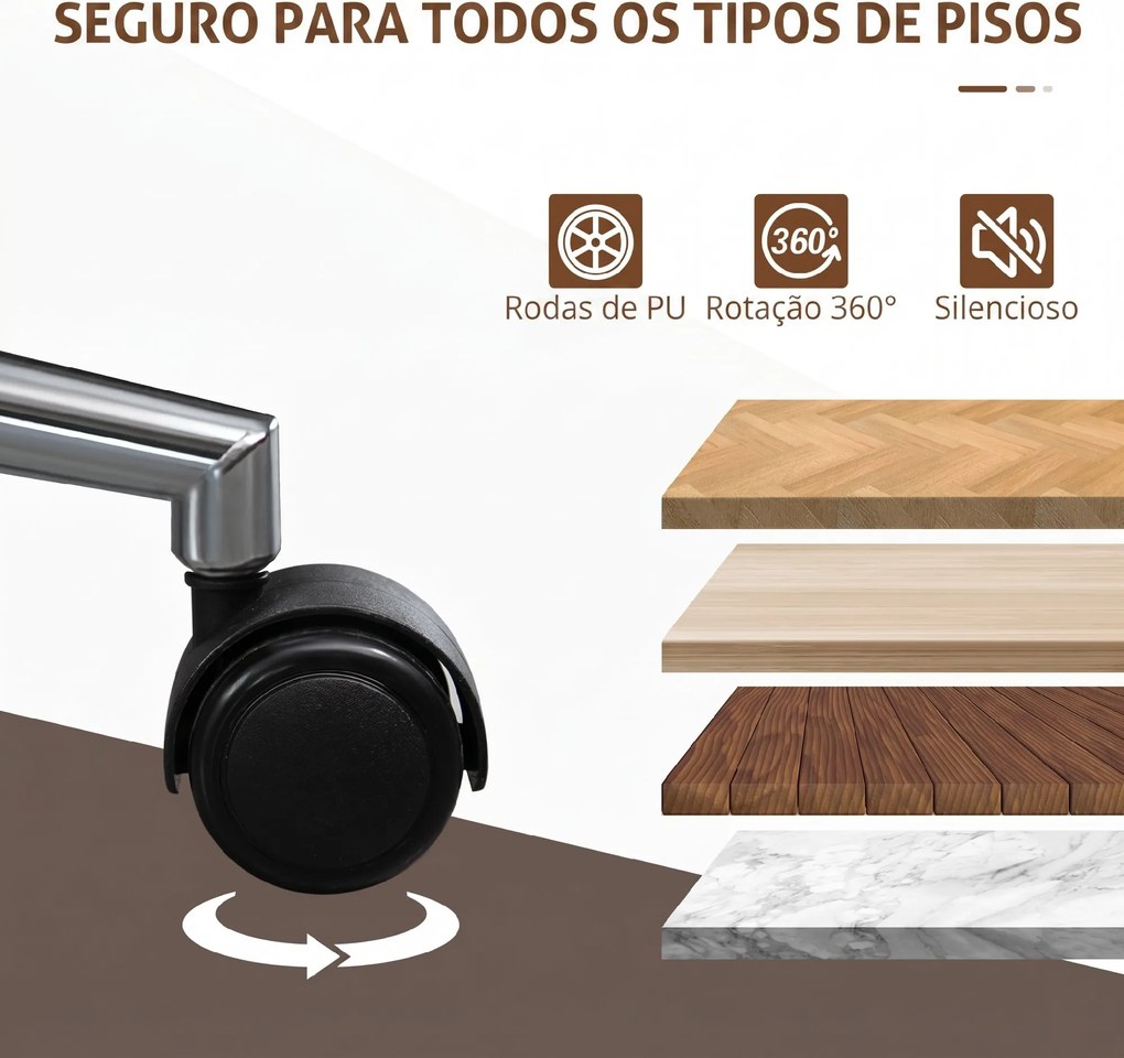 Cadeira de Escritório com Rodas Estofada em PU com Assento Largo e Curvado Altura Ajustável Preto