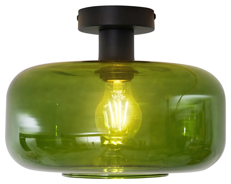 Candeeiro de Teto Retro Preto com Vidro Verde - Bizle Retro