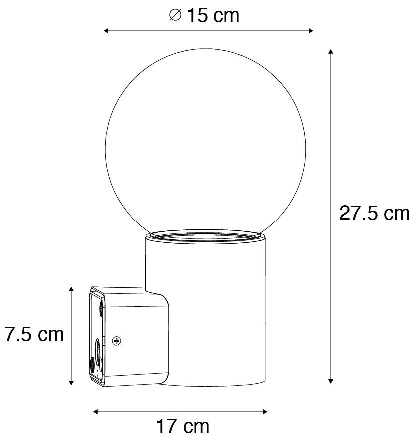 Candeeiro de parede exterior preto com vidro opalino IP44 - Huma Moderno