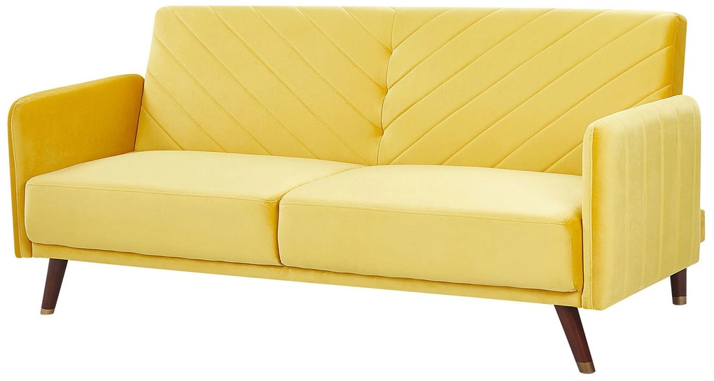 Sofá-cama de 3 lugares em veludo amarelo SENJA Beliani